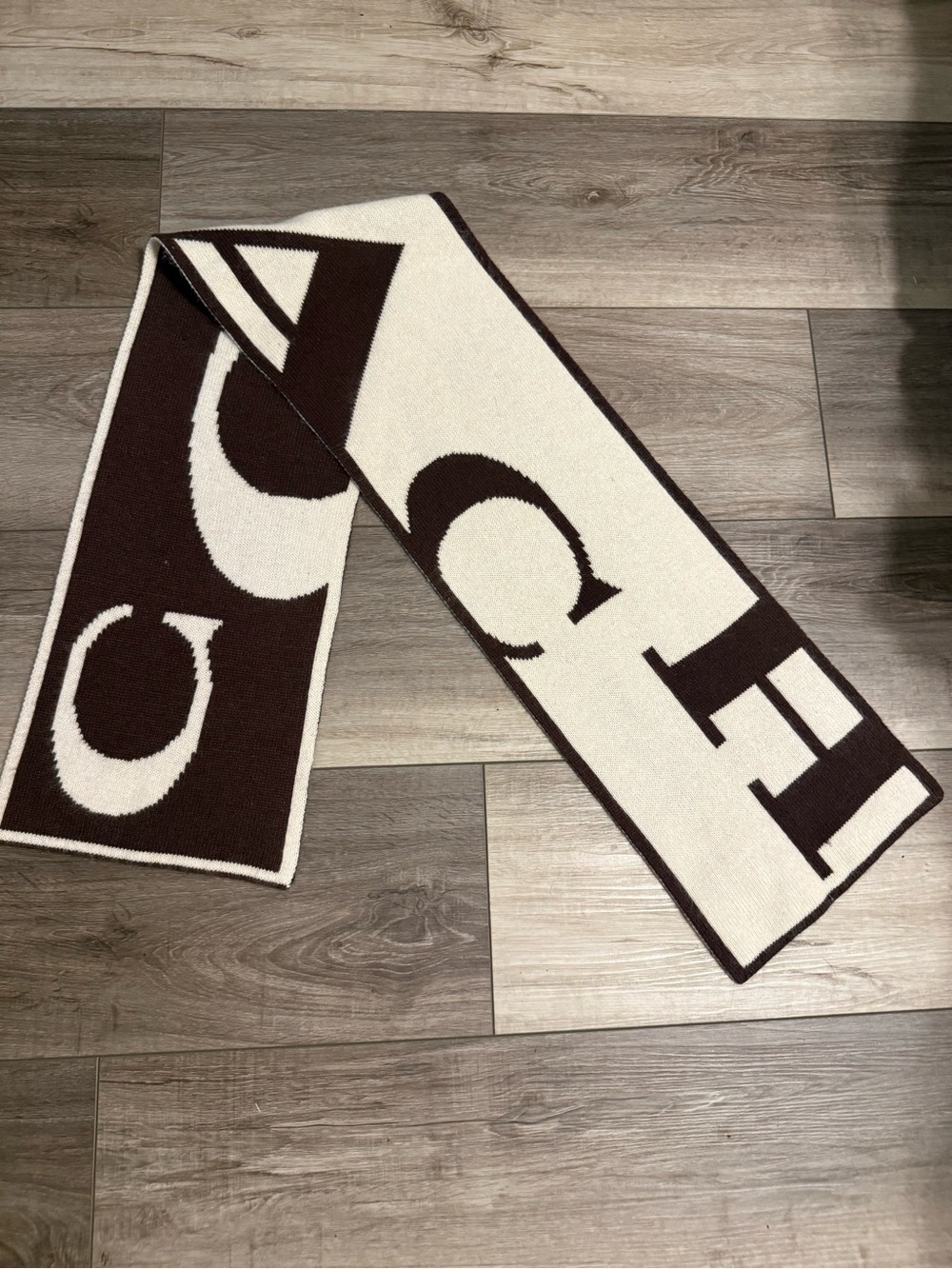 Coach Cream and Dark Brown Logo Knit Scarf